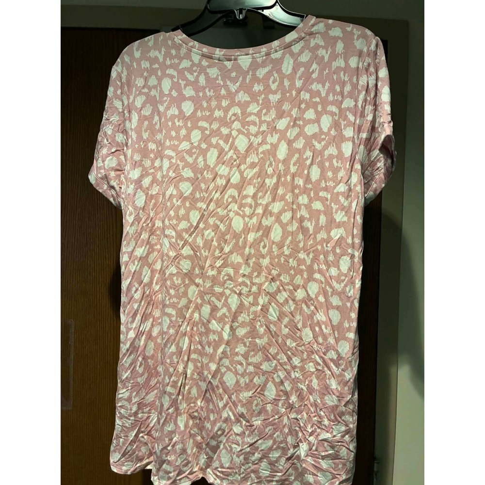 Ellen Tracy Blush Leopard Tunic Top Short Sleeve Hi-Lo Hem Pink White L New